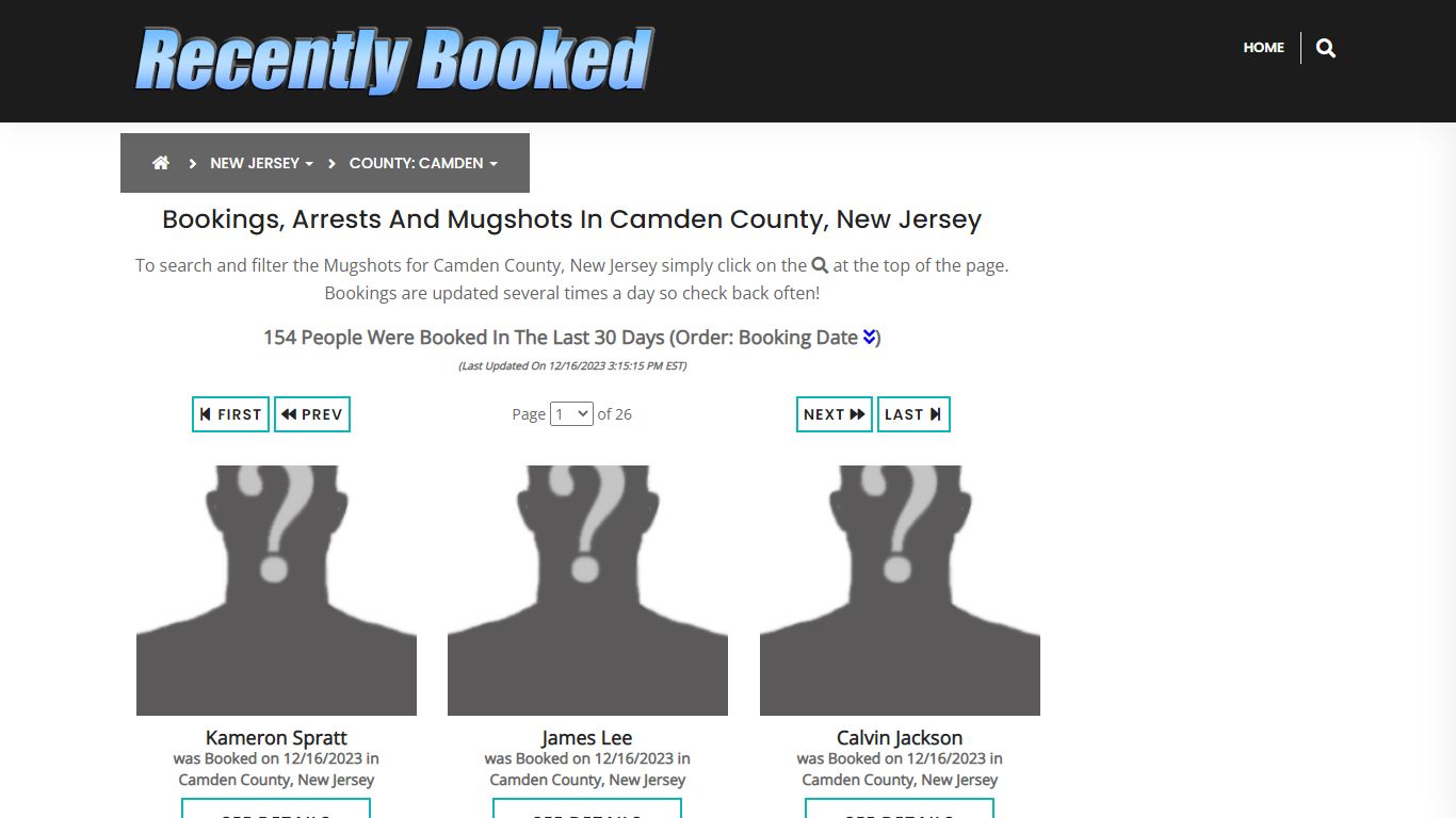 Bookings, Arrests and Mugshots in Camden County, New Jersey